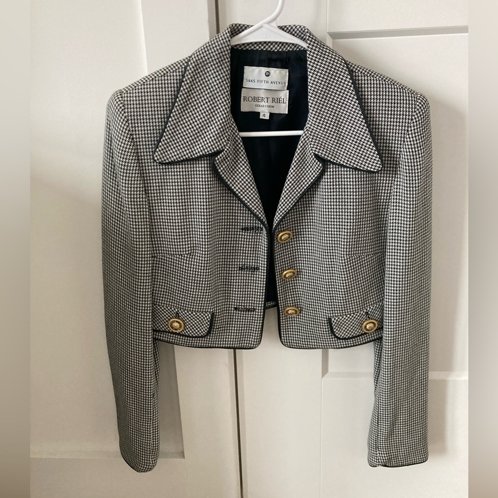 Saks Fifth Avenue statement piece Black & White Houndstooth cropped Blazer